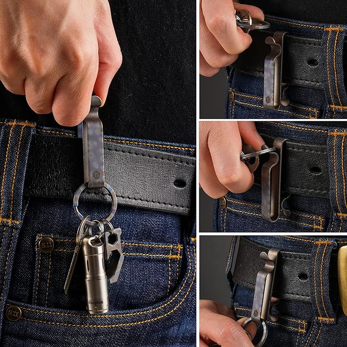 KeyUnity KM00 Titanium Belt Loop Keychain Clip Double Side Quick Release Key Holder with Detachable Key Ring