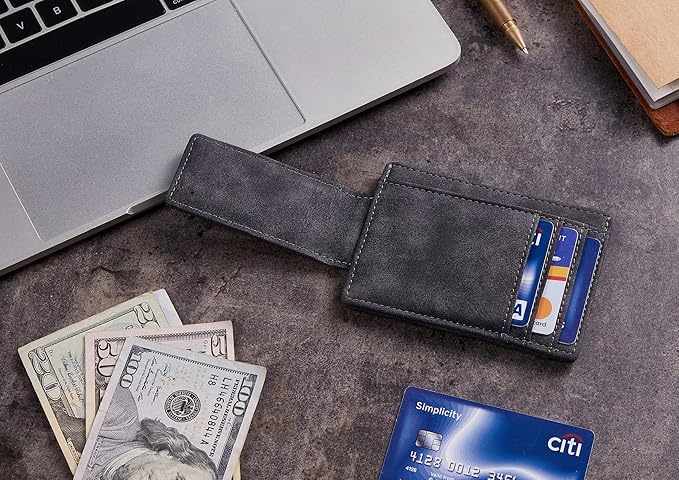 Toughergun Slim Wallet for Men RFID Blocking Money Clip, Minimalist Front Pocket Credit Card Holder, Magnetic Thin Mens Wallets with ID Window