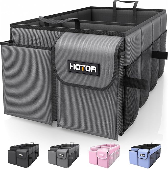 HOTOR Trunk Organizer for Car - Car Organizer, Foldable Trunk organizer for SUVs & Sedans, Sturdy Organization for Car Accessories, Tools, Sundries, Grey, 2 Compartments, 23.6"×14.2"×10.6"