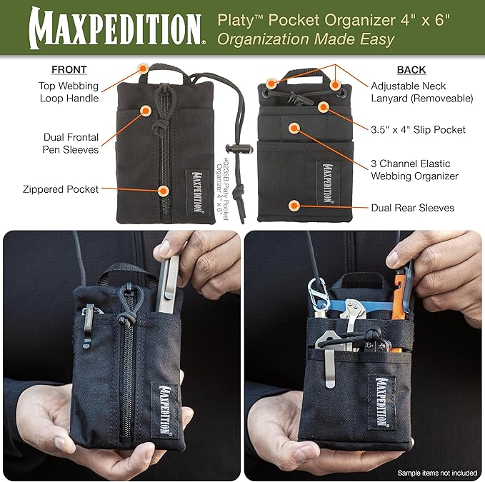 MAXPEDITION Platy Pocket Organizer, Durable EDC Tool Pouch for Men, Neck Wallet with Paracord Lanyard, Holds Flashlight, Multitool, Pen, Notebook