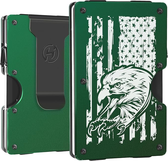 Minimalist Wallets for Men | Eagle and American Flag | Aluminum RFID Blocking Metal Wallet | Front Pocket EDC Pull Wallet | Slim Tactical Wallet | Carbon Fiber Card Holder Money Case