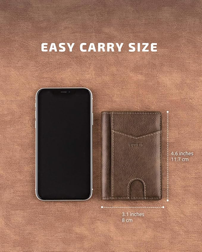 VULKIT Bifold Front Pocket Slim Wallet RFID Blocking Minimalist Thin Leather Credit Card Holder Wallet for Men and Women Mocha