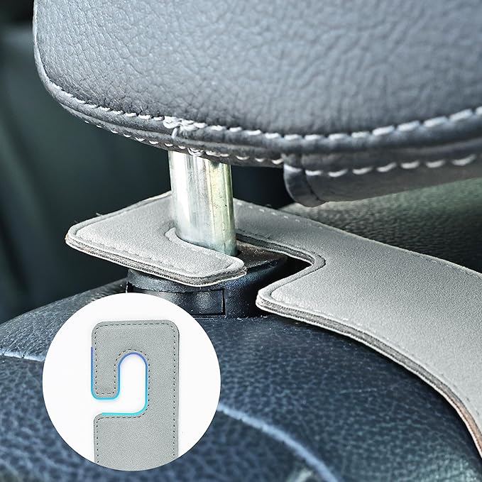 Car Seat Back Hook Metal with Suede Universal Vehicle Headrest Hangers Interior Storage Organizer for Purse Handbag Coat Grocery Bags 2 Pack Light Gray