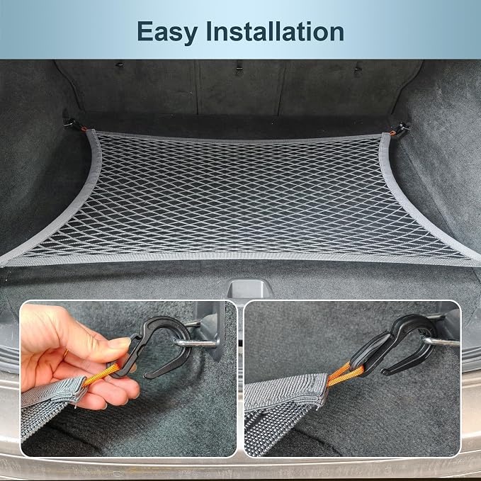 Upgraded 27.5 x 19.6 Inch Gray Organizer with ABS Hook Storage Mesh Cargo Nets Cargo Net for SUV