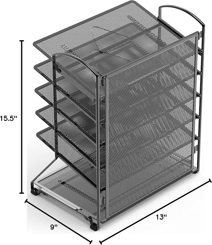 Simple Houseware 6-Tier Sliding File Organizer, Desk Letter Tray for Document and Mail Sorting, Black, 2 Packs