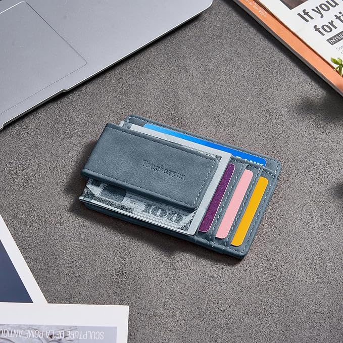 Toughergun Slim Wallet for Men RFID Blocking Money Clip, Minimalist Front Pocket Credit Card Holder, Magnetic Thin Mens Wallets with ID Window