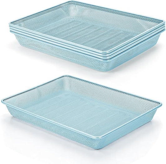 Office Metal Mesh Basket for Desk, Single Paper Tray Organizer, Turn in Trays Classroom, Flat Mail Letter Storage Basket for Office Home Drawers School (5, Blue)