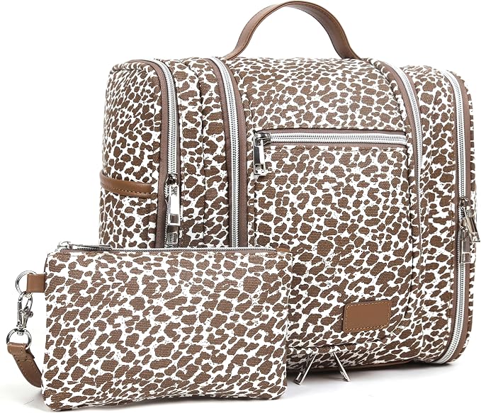 Hanging Travel Toiletry Bag For Women, Leopard Print Toiletries Bag For Travel Essential,Large Capacity Toiletries Organizer Kit For Cosmetics And Makeup