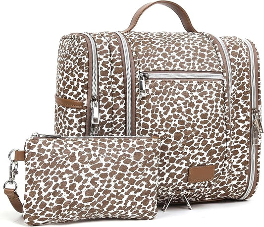 Hanging Travel Toiletry Bag For Women, Leopard Print Toiletries Bag For Travel Essential,Large Capacity Toiletries Organizer Kit For Cosmetics And Makeup