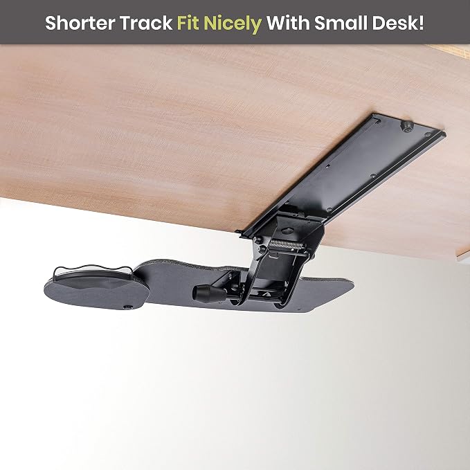 Under Desk Keyboard Tray, 20" x 11" Tray, 17.75" Track, One Knob Control, Undermount Sliding Computer Keyboard and Mouse Tray with Wrist Rest, Swivels 360° with Adjustable Height and ±15° Tilt