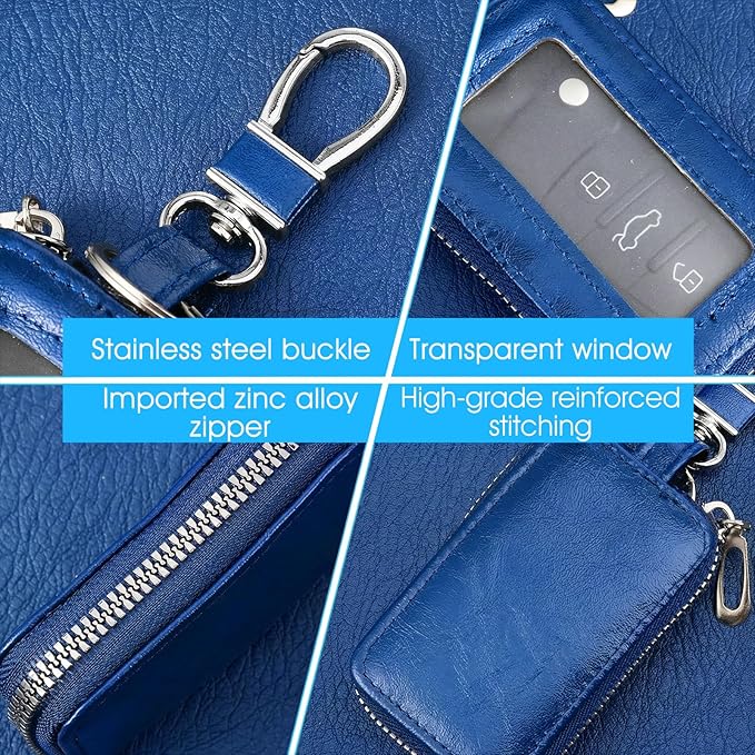 Premium Car Key Fob Case Leather Car Smart Key Fob Holder Keys Fobs Protector Universal CarKeys Holder (Blue)