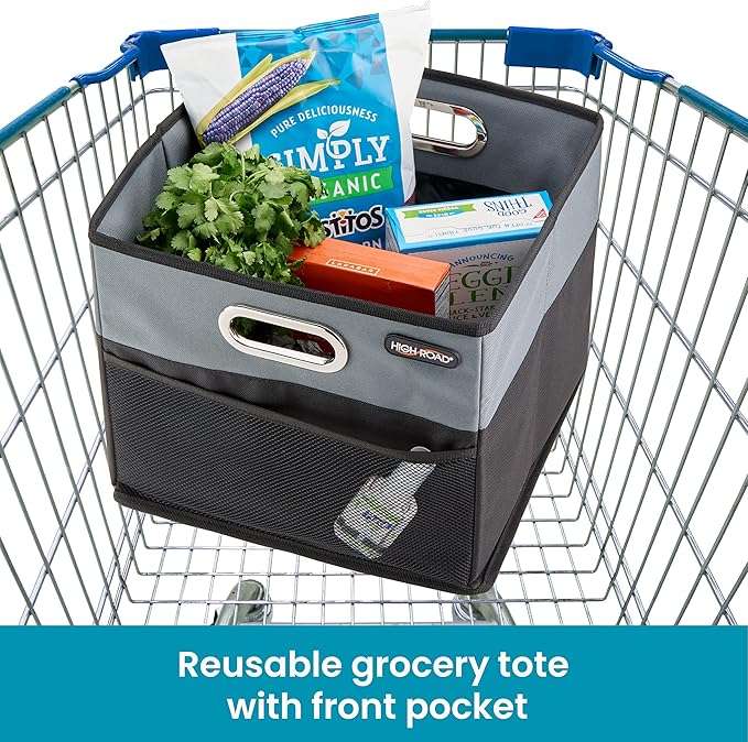 High Road CargoCube Car Storage Bin - Leakproof Car Trunk Storage Organizer with Metal Handles and Front Mesh Pocket (Square)