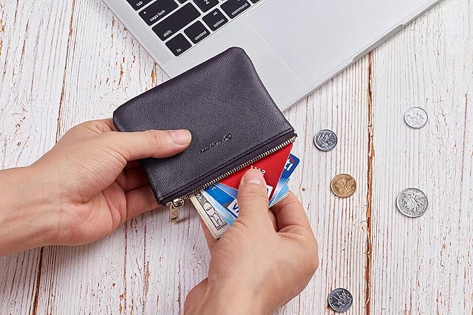 Chelmon Vegan Leather Coin Purse Pouch Change Purse With Zipper For Men Women