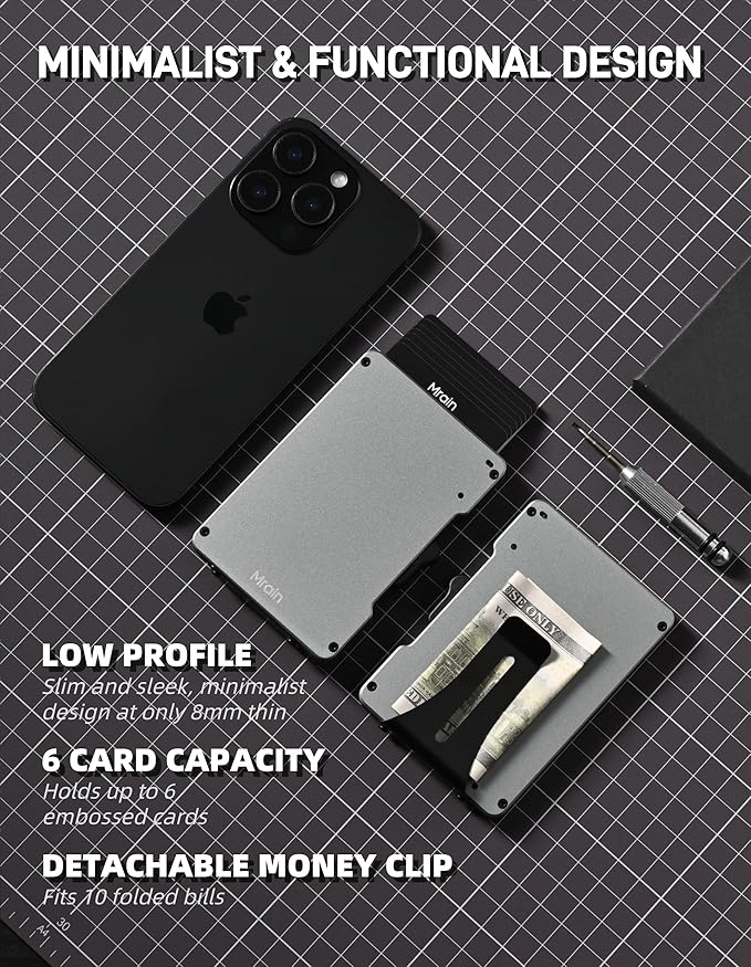 Slim Metal Wallet For Men, Aluminum Wallet With Money Clip, Minimalist Rfid Credit Card Holder, Mens Slim Pop Up Wallet, Gifts for Him (Grey)