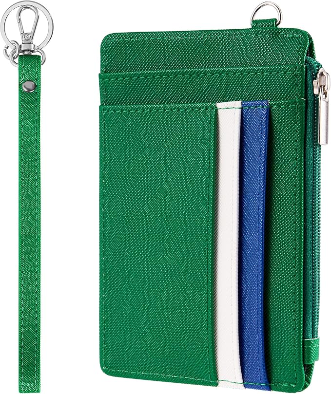 SEAVILIA Small Wallet for Women Slim Wristlet Keychain Wallets RFID Credit Card Holder With Zipper Pocket, ID Window (Green)