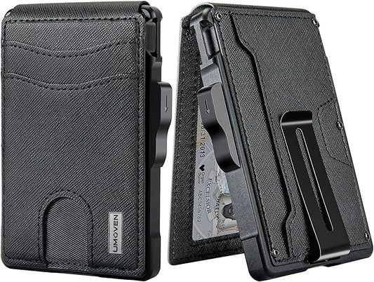 umoven Wallet for Men - with Money Clip Slim Leather Slots Credit Card Holder RFID Blocking Bifold Minimalist Wallet (Gravel Black)