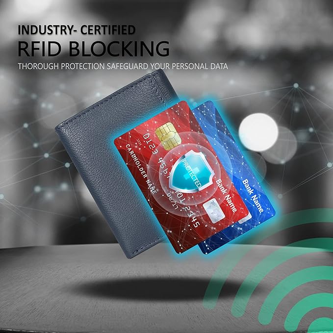 Real Leather Mens Trifold Wallet RFID Blocking Slim Minimalist Front Pocket - Thin & Stylish with ID Window in Gift Box