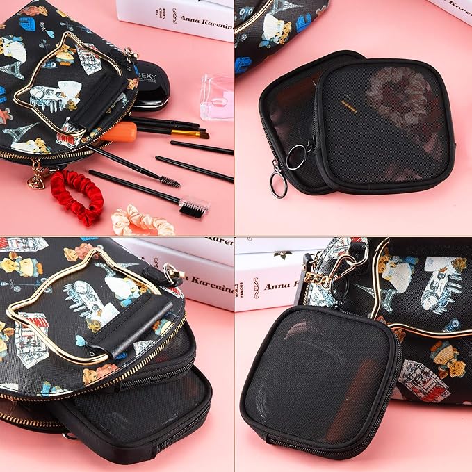 Weewooday 4 Pcs Mesh Makeup Bag Mesh Cosmetic Bag Travel Toiletry Pouch with Zipper Mini Makeup Cosmetic Purse for Daily Accessory(Small,Black)