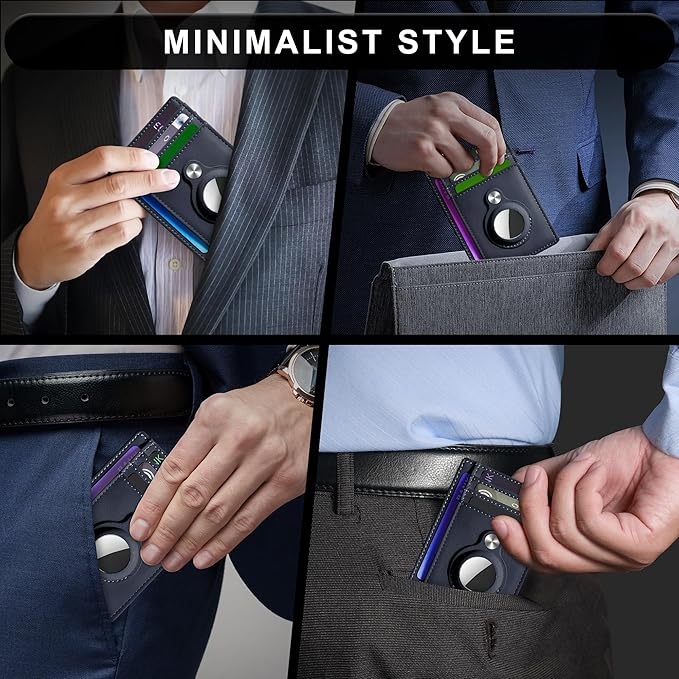 Hawanik Slim Minimalist Front Pocket Air Tag Wallet, RFID Blocking Card Holder Wallet with Airtag Holder