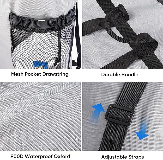 BALEINE 2PK 150L Laundry Bag Backpack, 900D Oxford Fabric Large Travel Laundry Bags with Shoulder Straps and 2 Mesh Pockets for College Dorm, Apartment, Laundromat (Gray, 150L)