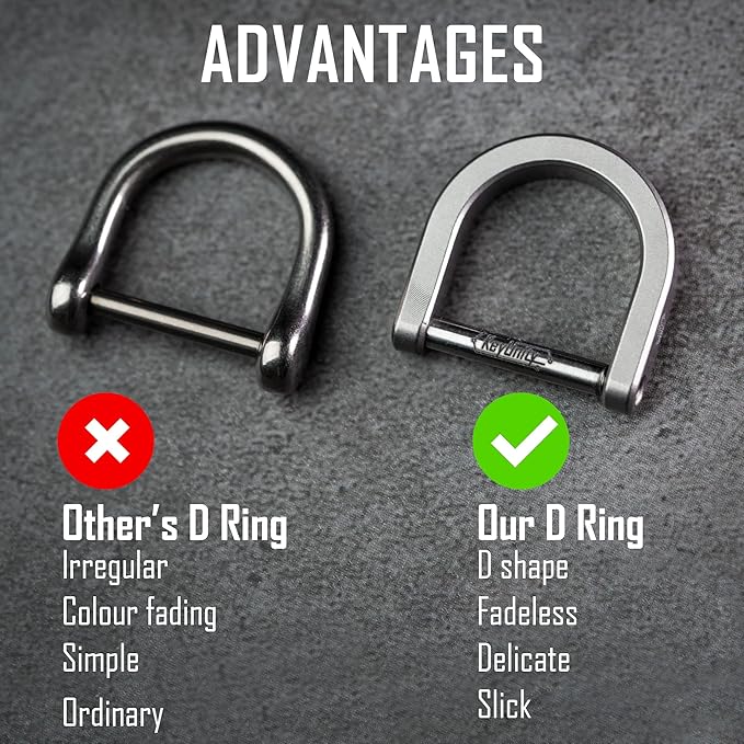 KeyUnity KA17 Titanium D Ring Key Shackle, U Shape Key Ring Horseshoe Clasp for Car Fob, DIY Leather Key Organizer Keychain