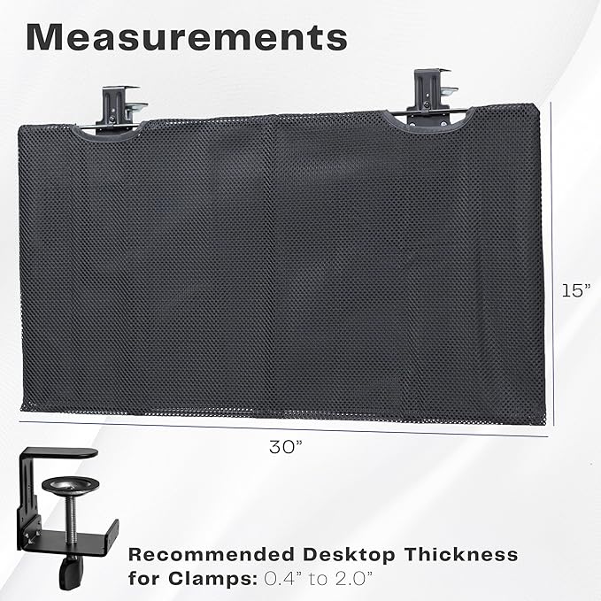 VIVO 30 Inch Clamp-on Privacy and Cable Management Organizer Sleeve, Wire Hider Kit Panel System, Desk Skirt, Black, DESK-SKIRT-30P