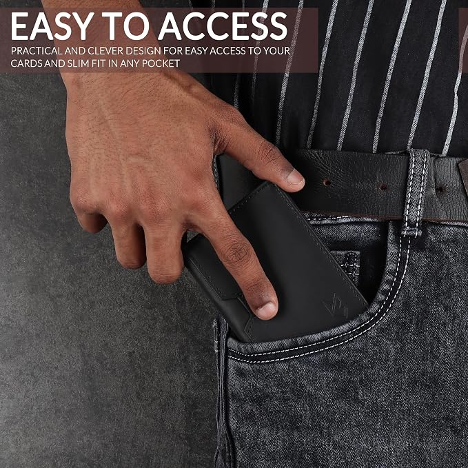 FOXHACKLE Full Grain Leather Credit Card Holder for Men and Women, Slim Bifold RFID Blocking Wallet, Thin Front Pocket Minimalist Wallet, Small Card Case.