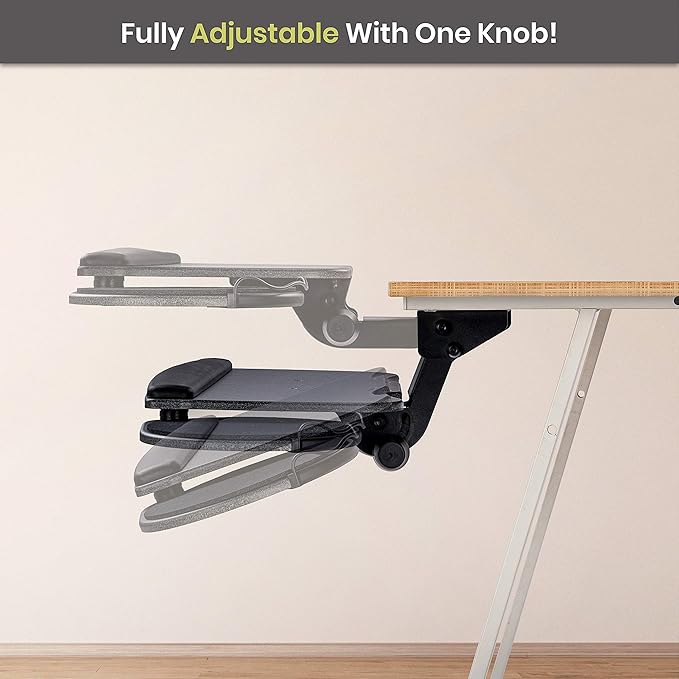 Under Desk Keyboard Tray, 27" x 11" Tray, 17.75" Track, One Knob Control, Undermount Sliding Computer Keyboard with Wrist Rest, Adjustable Height and ±15° Tilt