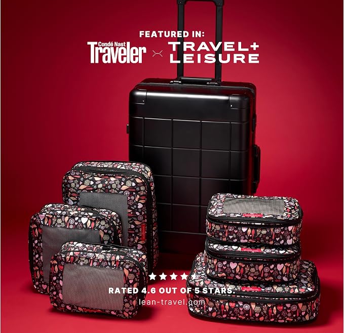 LeanTravel Premium Compression Packing Cubes for Travel - Suitcase Organizer Bags with Double Zipper & Breathable Mesh Panel - Space Saving Carry On Luggage Essentials (6-Pack, Flowers)