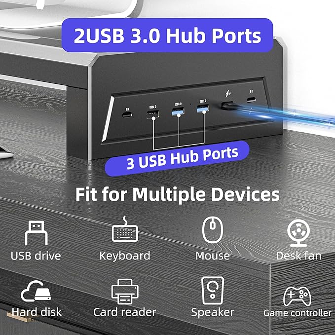 Computer monitor stand Laptop Desk Shelf & Monitor Riser ï¼?7.55 inches,22W charging , 2 USB 3.0 , and 1 USB 2.0ï¼?Monitors/PC/Laptop/Computer Space Saver Organizer ，Heavy Duty Gift Gaming Studio Office (USB Hub Fast Charging Version, 700mm)