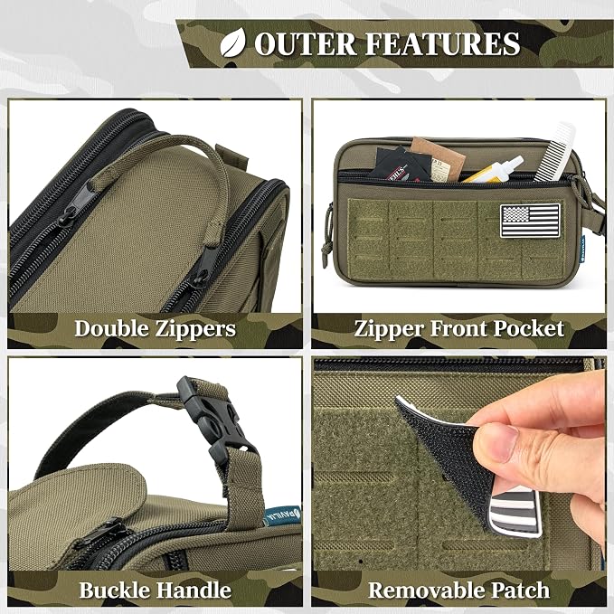 PAVILIA Tactical Toiletry Bag for Men, Water Resistant Molle Military Dopp Kit, Travel Hygiene Organizer with Wet Dry Storage for Shaving, Grooming, Gym and Camping, Olive XL