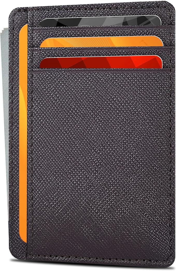 Real Leather Slim Minimalist Wallet for Men and Women -RFID Blocking Front Pocket Thin Credit Card Holder Stylish Wallets (Brown)