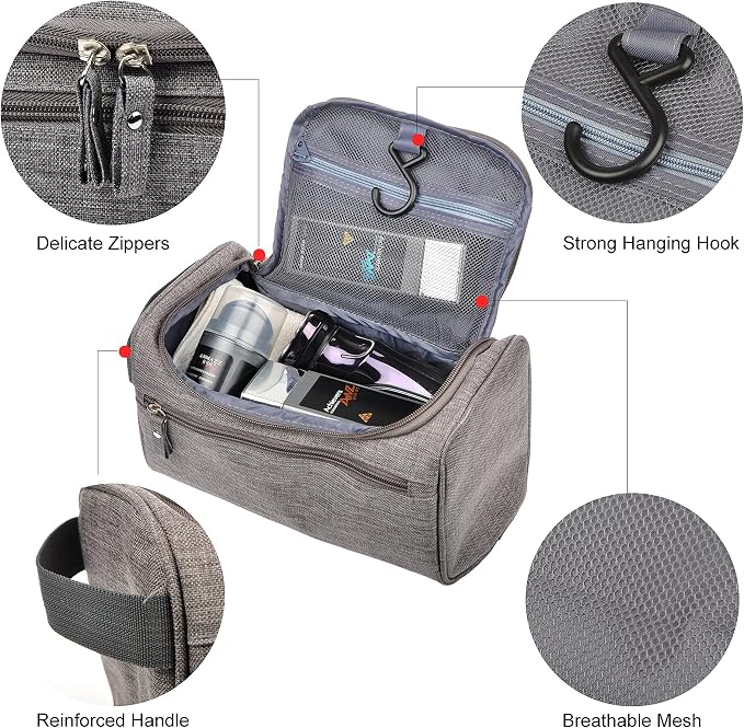 Vercord Mens Toiletry Bag Wash Travel Small Shaving Dop Kit Shower Bathroom Ditty Hygiene Bag Frosted Grey