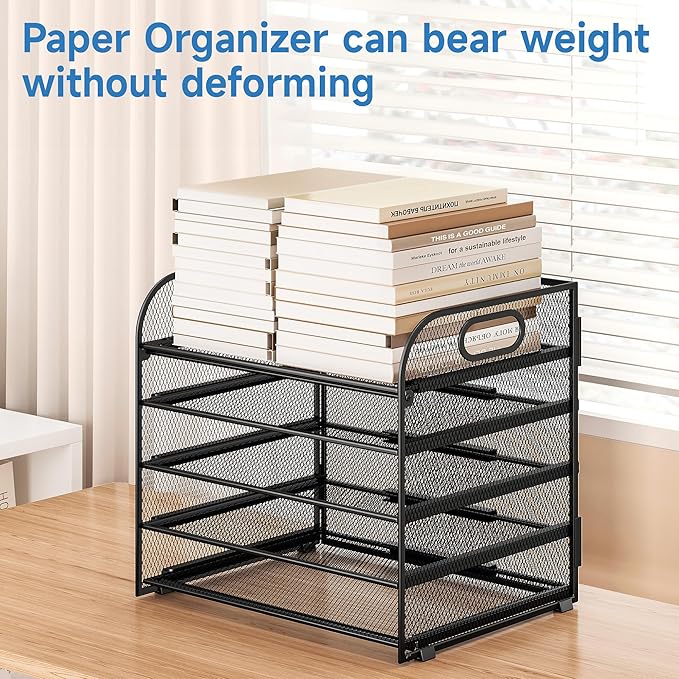 Paper Organizer Letter Tray with Handle Mesh 5 Trays Desk File Organizer Paper Sorter Desk Organizer for Office, Home or School-Black 2 Pack