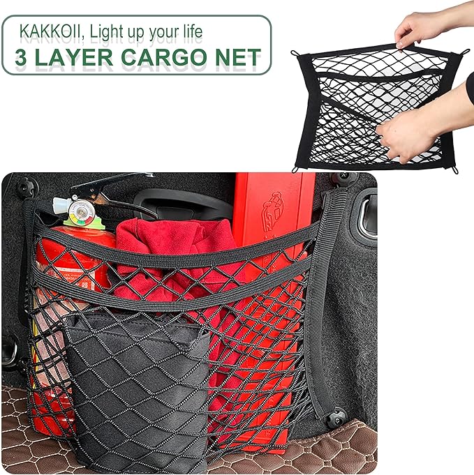 3 Layer Small Cargo Net,Cargo Storage Pocket Net, Mesh Elastic Pouch Organizer with Mounting Screws Hooks for Car,Rv, Trunk,Boats,SUV, Truck (2 Pack,11.8 x 15.8Inch(30 x40cm)