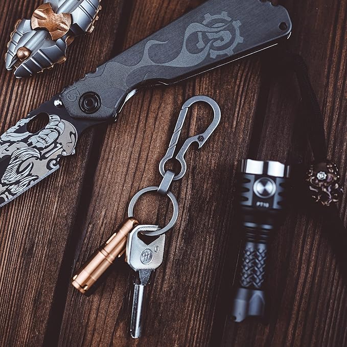 KeyUnity KM01 Titanium EDC Keychain Clip with Bottle Opener, Quick Release Carabiner Key Ring Holder for Men