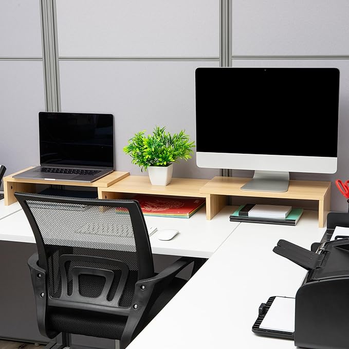 Mind Reader Dual Monitor Stand, Desktop Organizer, Laptop Riser, Office, MDF, 51.25"L x 9.25"W x 4.75"H, Brown