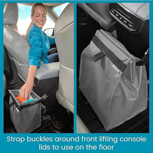 High Road TrashStash Hanging Car Garbage Bag with Push-Close Lid and Waterproof Bin for Cars, SUVs and Trucks - Holds 3 Gallons of Car Trash