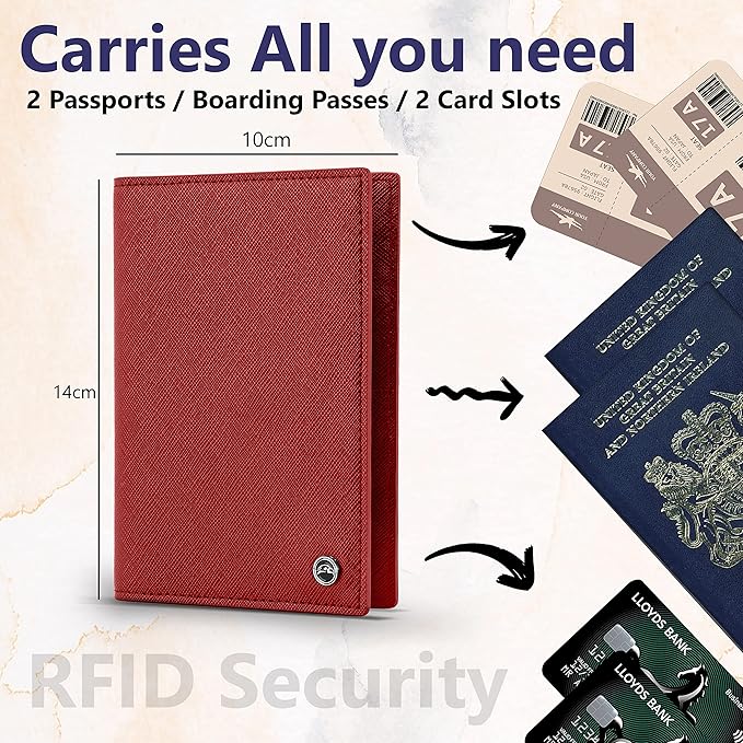 2 Passport Holder - Travel Essentials, RFID Blocking Wallet Credit Card Organiser, Plain Accessories Slim Cover For Men & Women | Travel Essentials, RFID Blocking, Wallet, Accessories, Slim Cover