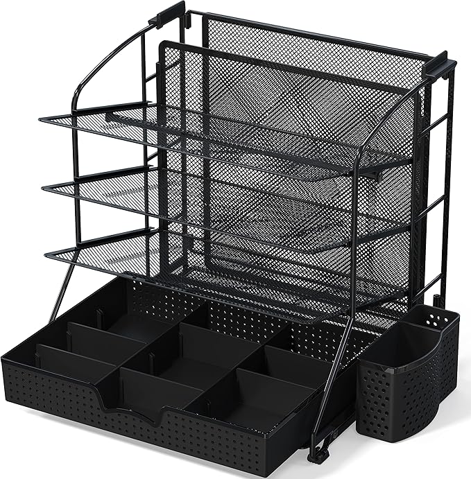 Simple Houseware Desktop Document Tray Organizer with Sliding Drawer/Caddy/Hanging File Section, Black