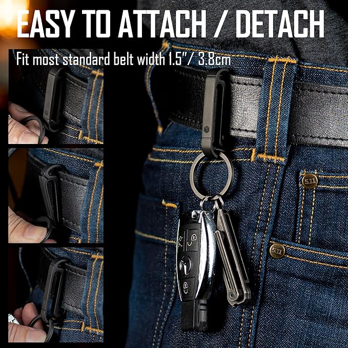 KeyUnity Titanium Key Holder Belt Clip, Double Side Carabiner Keychain For Men