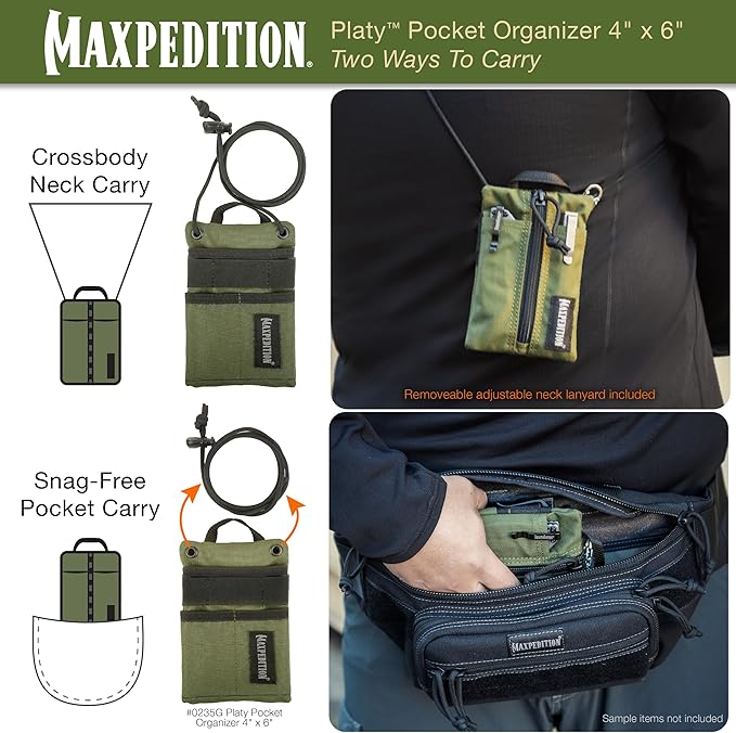 MAXPEDITION Platy Pocket Organizer, Durable EDC Tool Pouch for Men, Neck Wallet with Paracord Lanyard, Holds Flashlight, Multitool, Pen, Notebook