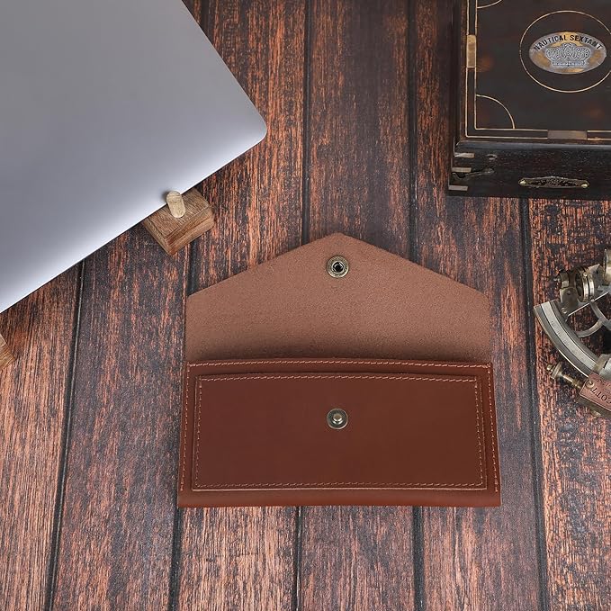 Genuine Slim Leather Wallet for Women (Tan) Compact Money Pouch for Cash, Small Travel Purse Women Money Organizer for Cash - Leather Cash Envelope Binder Travel Money Pouch Medium