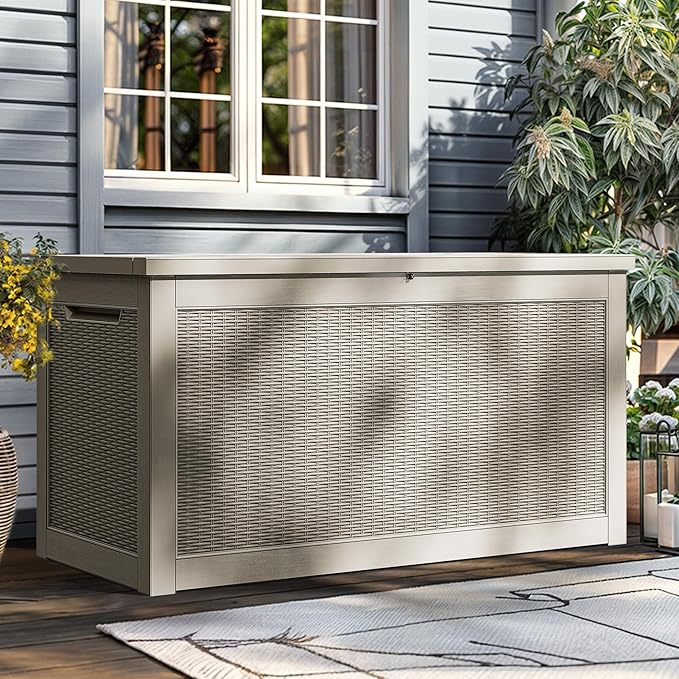 YITAHOME 320 Gallon XXL Large Deck Box, Outdoor Resin Storage Box, Lockable Storage Container for Patio Cushions, Furniture, Garden Tools, Water Resistant (Brown)
