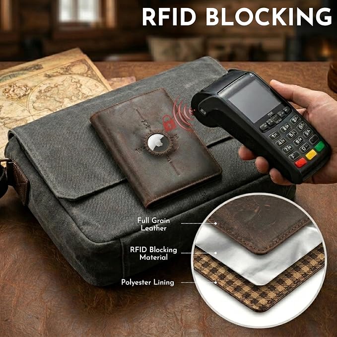 SETTINI Genuine Leather Passport Holder for Travel with AirTag Slot — RFID Blocking Passport Wallet, Find My Compatible, 6 Card Slots & ID Window, Compass Design, Gift Box (AirTag Not Included)