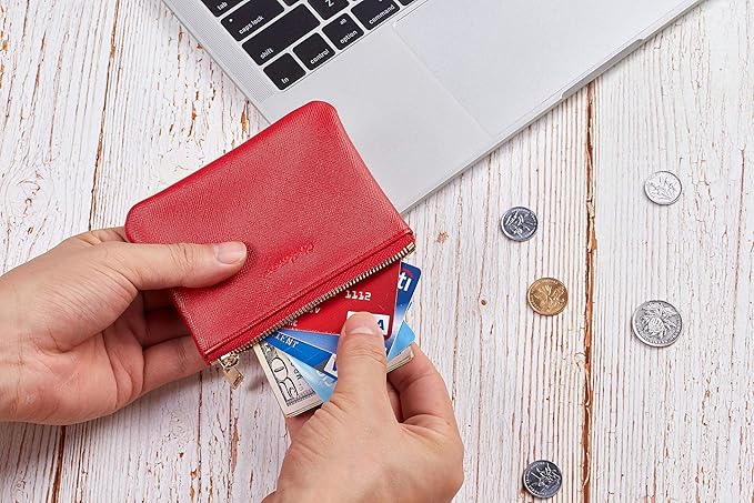 Chelmon Vegan Leather Coin Purse Pouch Change Purse With Zipper For Men Women