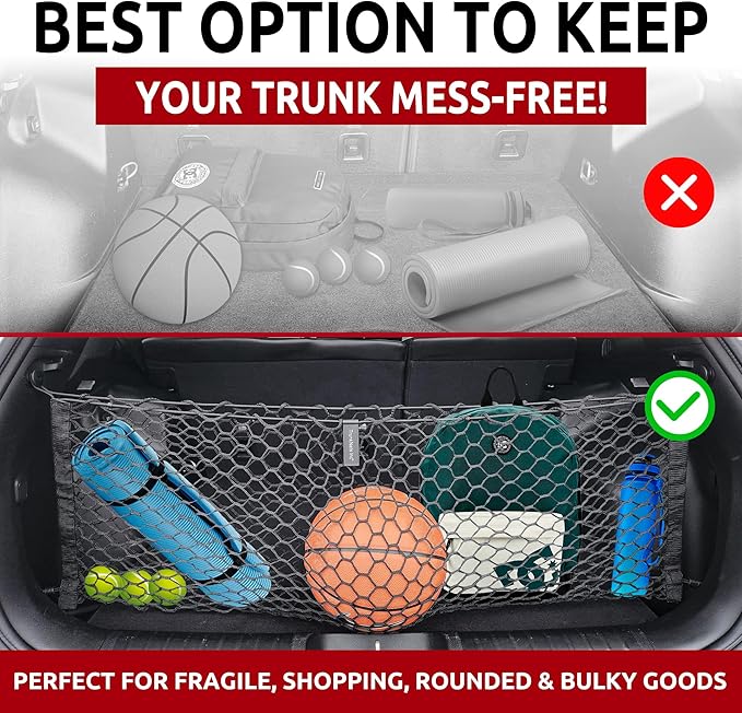 Envelope Style Elastic Trunk Mesh Cargo Net for Jeep Cherokee Latitude Limited 2019-2025 - Premium Trunk Organizers and Storage - Luggage Net for SUV - Best Car Organizer for Jeep Cherokee