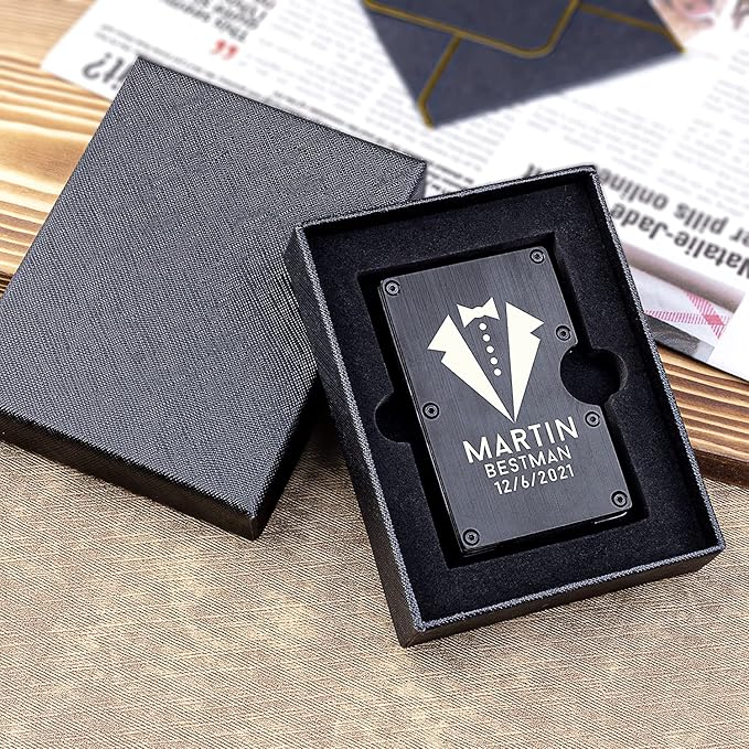 awofer Personalized Groomsmen Wallet Gifts Custom for Groomsmen Best Man Aluminum Metal Wallet with Money Clip Engraved Credit Card Holder Gift for Best Man
