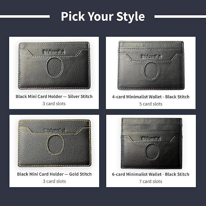 2 Card Minimalist Wallet for Men & Women - Genuine Leather Ultra Thin Black Credit Card Holder - Compatible with American Express Platinum