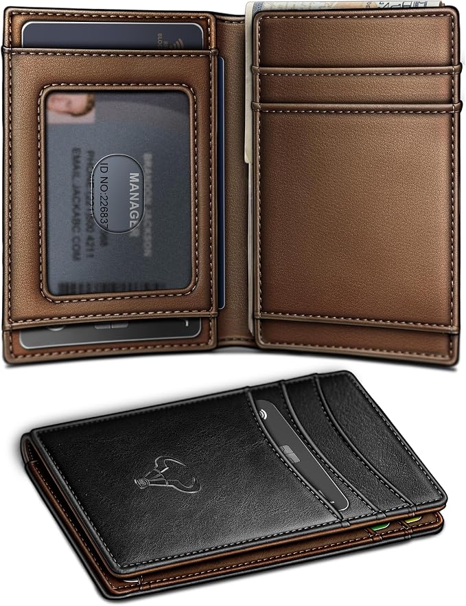 BULLIANT Slim Wallet For Men 12Cards,Magnetic Flip Build-in Money Clip Airtag Compatible-RFID Blocking